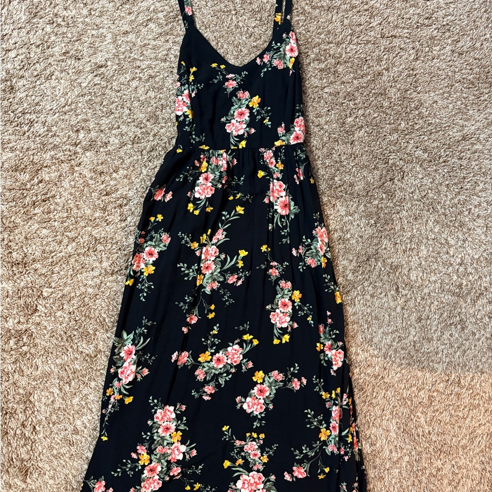 Old Navy Black and Pink Spaghetti Strap Maxi Sundress